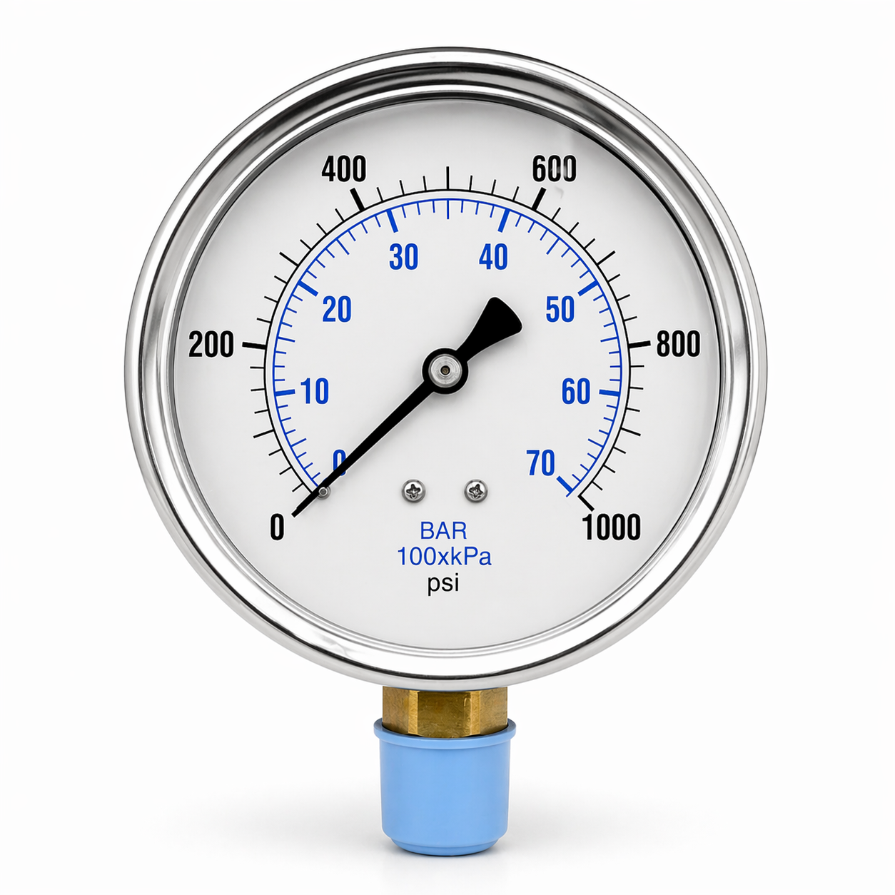 1/4 inch NPT 1000 PSI pressure gauge for oil and gas instrumentation and high pressure flowline monitoring applications