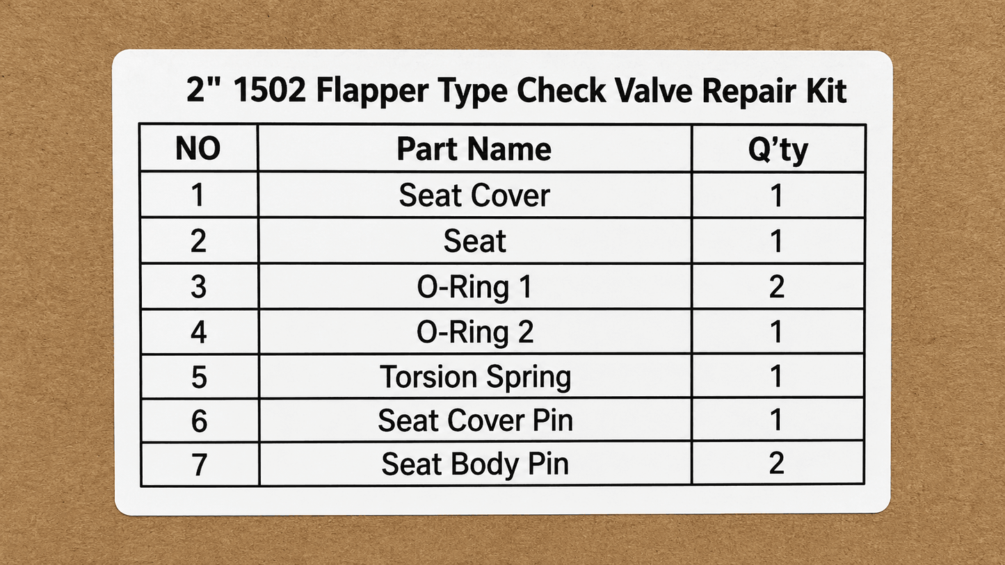 epair Kit for 2 inch Flapper Type Check Valve for high pressure flowline equipment, oilfield check valve repair, 1502 flow iron systems, and API 6A pressure control applications