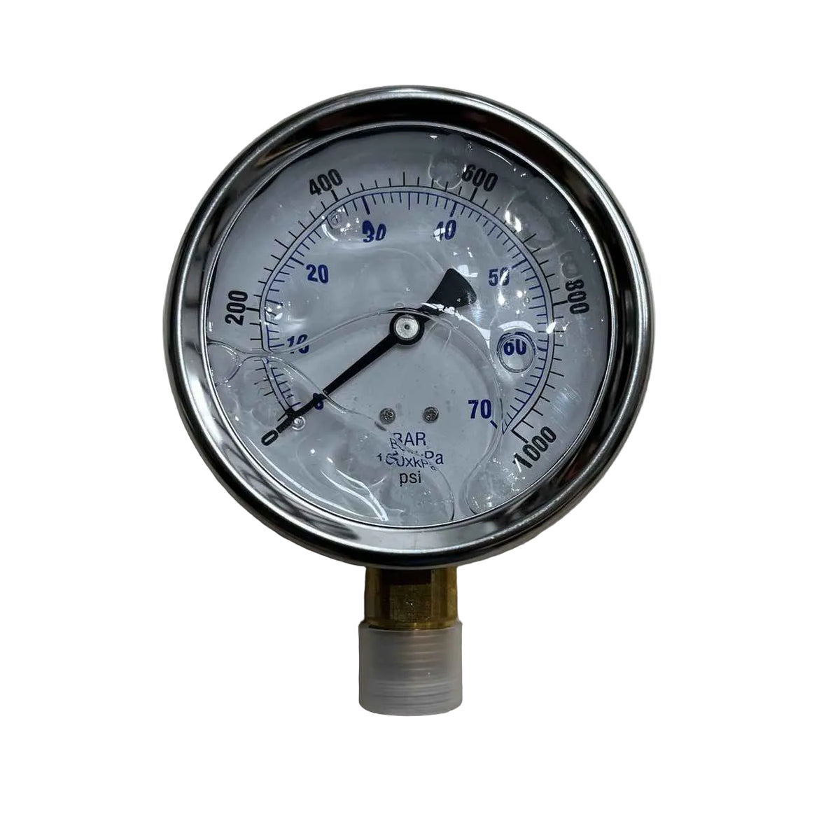 Premium Liquid-Filled Pressure Gauge – 1000 PSI, 1/2" Bottom Mount (Part # 1002G1K)