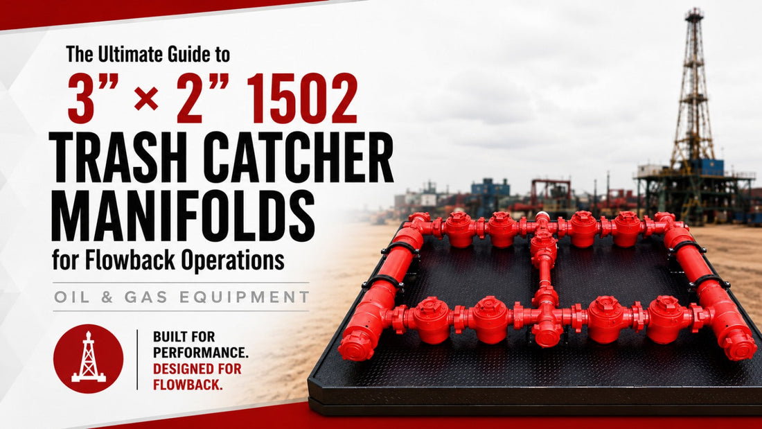3 inch x 2 inch FIG 1502 trash catcher manifold for flowback operations, debris filtration, and high pressure oilfield flowline systems