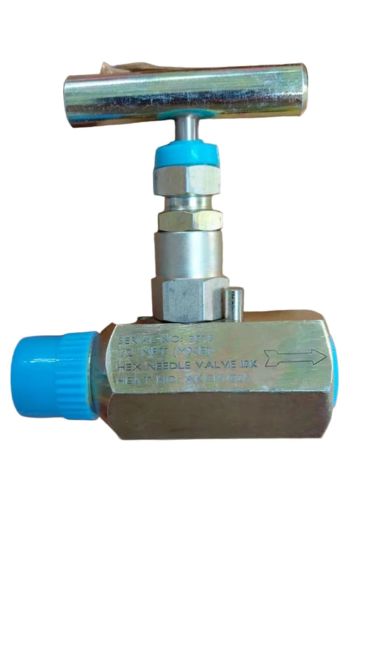 Válvula Agulha de Aço Carbono 1/2" 10.000 PSI NPT Macho x Fêmea – Conexão para Linha de Fluxo de Óleo e Gás