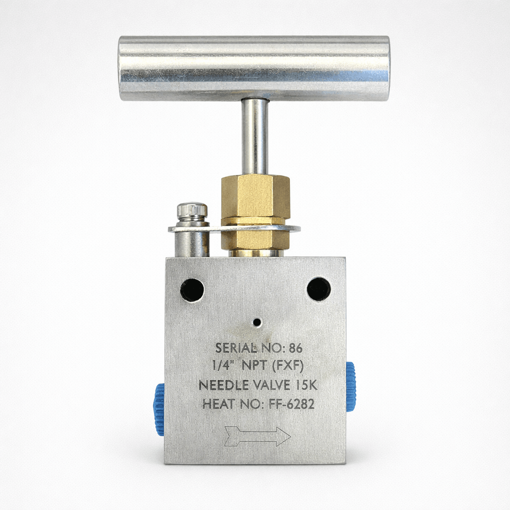 1/4 inch 15000 PSI NPT female x female needle valve high pressure oilfield flowline fitting for oil and gas applications