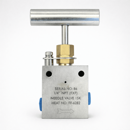 1/4 inch 15000 PSI NPT female x female needle valve high pressure oilfield flowline fitting for oil and gas applications