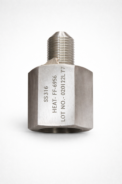 1/4 inch autoclave male x 1/2 inch NPT female MP hex nipple for high pressure oilfield flowline and instrumentation connections