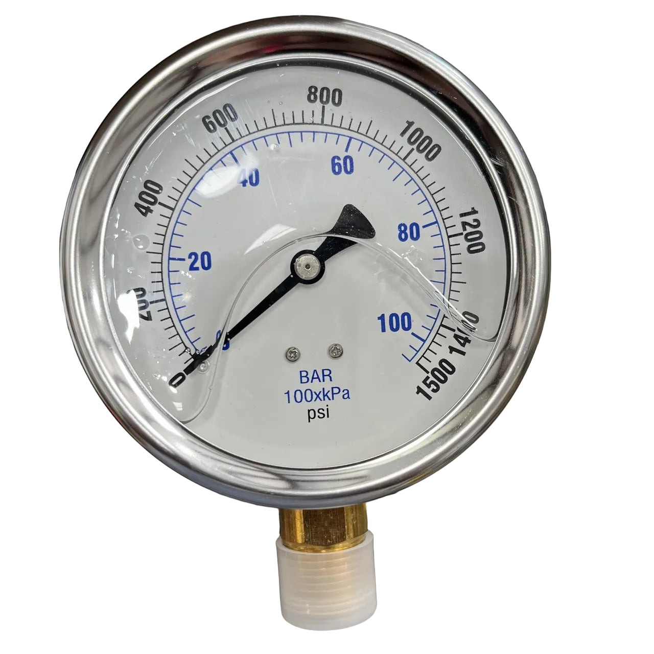 Premium Liquid-Filled Pressure Gauge – 1500 PSI, 1/2" Bottom Mount (Part # 1002G1.5K)