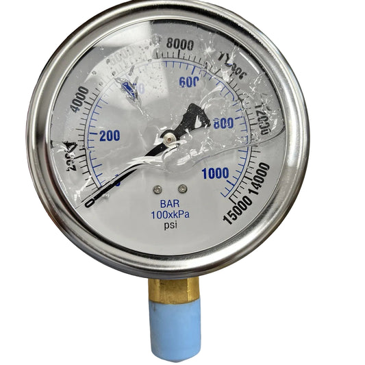 Premium Liquid-Filled Pressure Gauge – 15,000 PSI, 1/2" Bottom Mount (Part # 1002G15K)