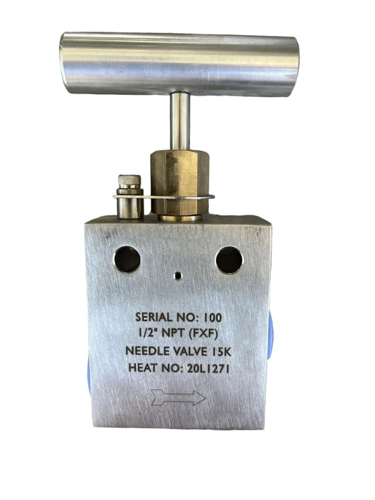Válvula Agulha Fêmea x Fêmea de Aço Inoxidável NPT de 1/2" 15.000 PSI – Conexão para Instrumentação de Óleo e Gás