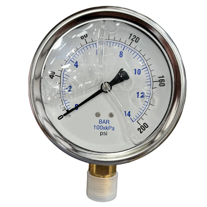 Premium Liquid-Filled Pressure Gauge – 200 PSI, 1/2" Bottom Mount (Part # 1002G.2K)