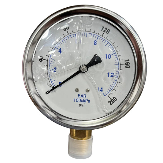 Premium Liquid-Filled Pressure Gauge – 200 PSI, 1/2" Bottom Mount (Part # 1002G.2K)
