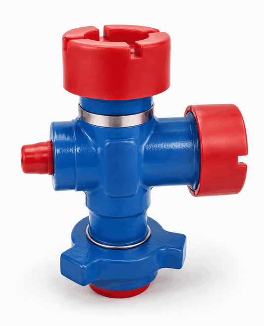 2 inch FIG 1502 choke tee for sour service H2S applications with female thread x female thread x male wing connections for high pressure oilfield flowline systems