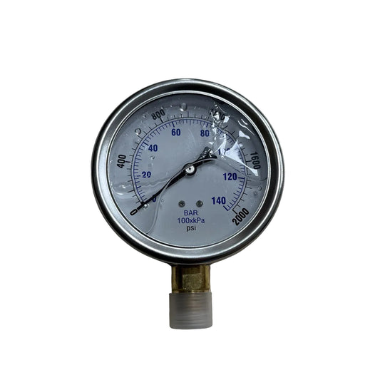 Premium Liquid-Filled Pressure Gauge – 2000 PSI, 1/2" Bottom Mount (Part # 1002G2K)
