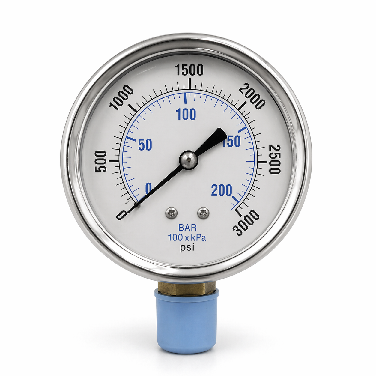 1/4" NPT 3000 PSI pressure gauge with 2.5 inch dial for accurate oilfield flowline and high pressure equipment monitoring