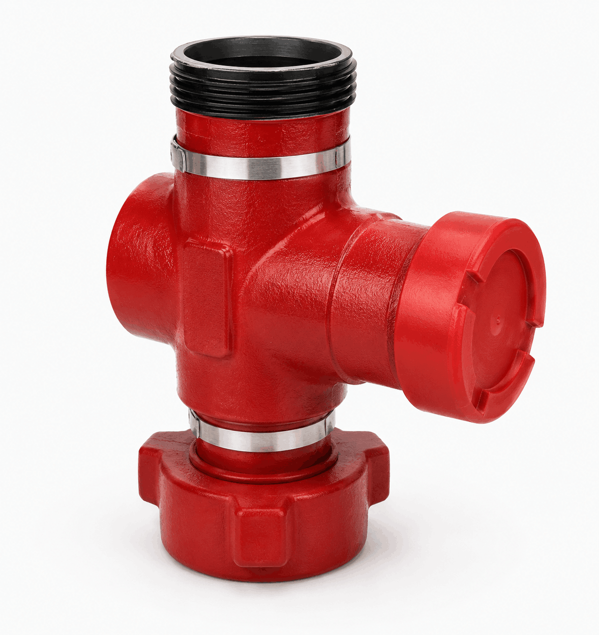 3-inch FIG 1502 choke tee with female threaded ends and male wing connection for high-pressure flowline and oilfield choke manifold applications.