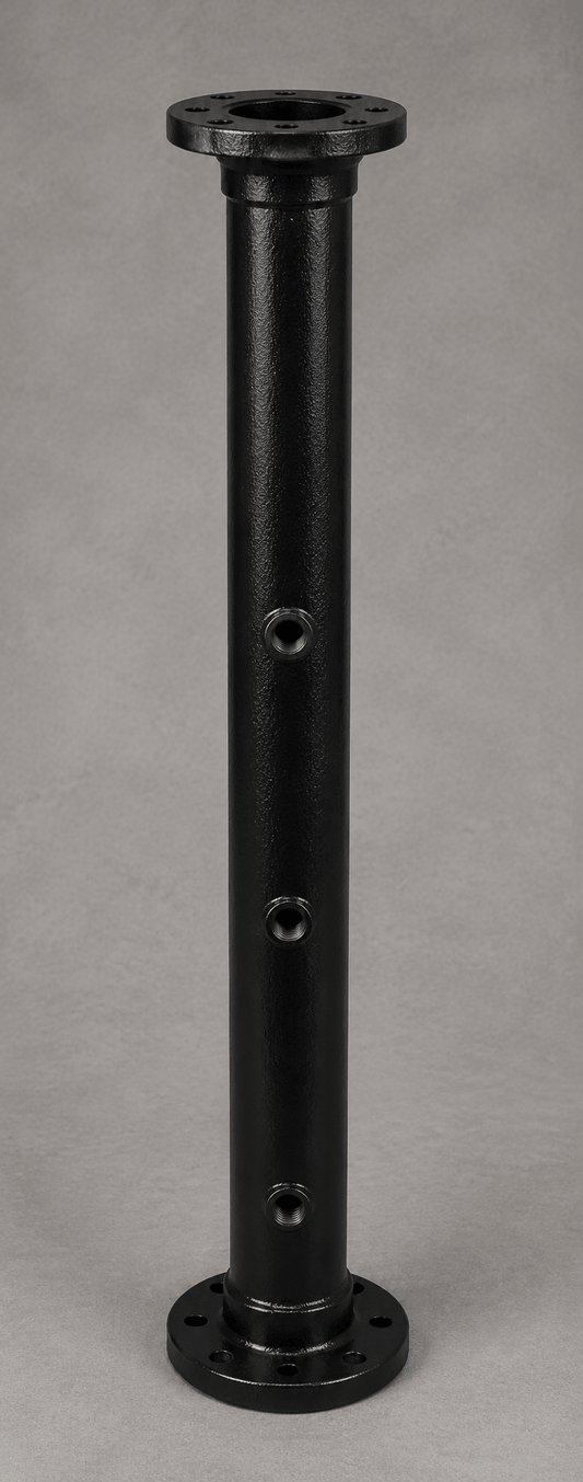 4-inch 150# flanged data header spool with 4-foot length and 1/2-inch and 3/4-inch instrument ports for oilfield flowline and pressure monitoring applications