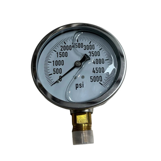 Manômetro de Pressão de Campo Petrolífero com Líquido para Serviço Pesado 5000 PSI (5K) – Montagem Inferior 1/2" NPT (Peça # 1002G5K)