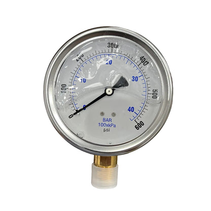 Premium Liquid-Filled Pressure Gauge – 600 PSI, 1/2" Bottom Mount (Part # 1002G.6K)