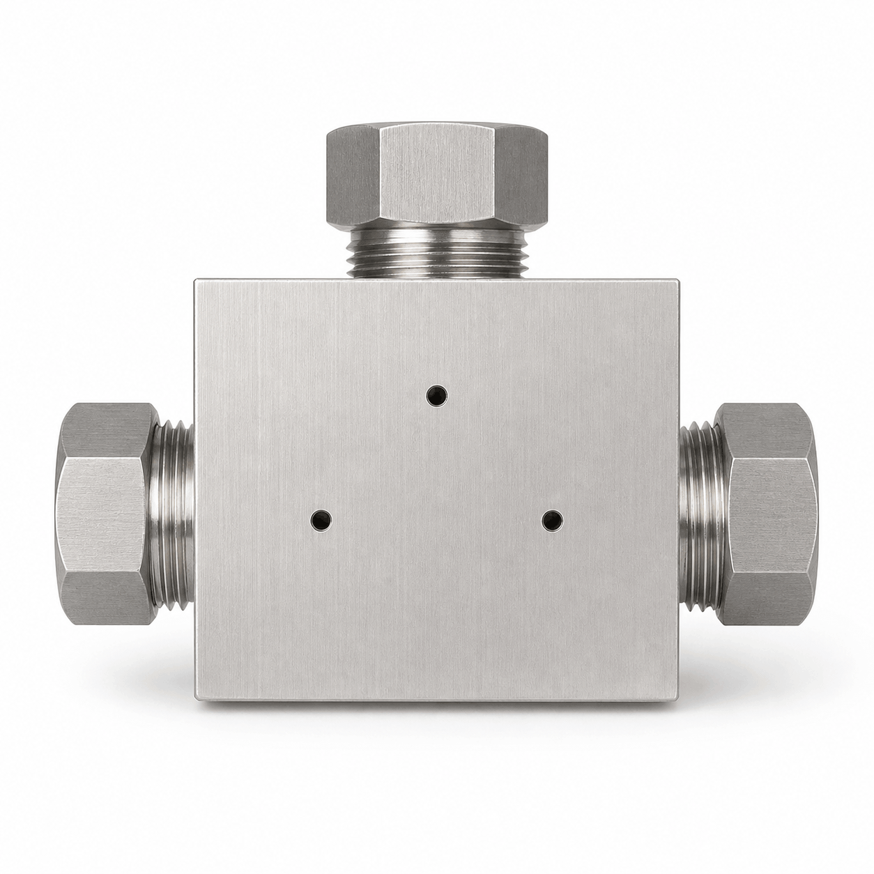9/16 inch HP female block tee 30,000 PSI stainless steel 3-way flowline fitting for high pressure oilfield and hydraulic systems