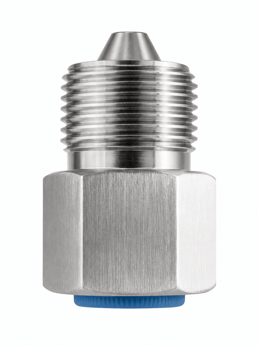 9/16" HP male x 1/2" NPT female adapter 10K PSI 316 stainless steel fitting for high pressure oilfield flowline and hydraulic systems, API compatible integral fitting supplier USA