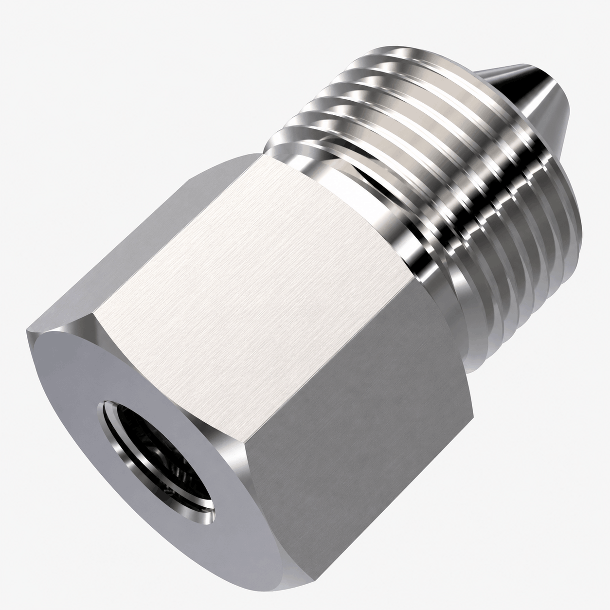 9/16 inch HP male x 1/4 inch NPT female adapter 15,000 PSI stainless steel crossover fitting for high pressure oilfield flowline and hydraulic systems