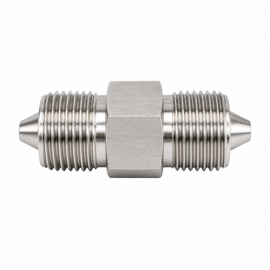 9/16" HP male x 9/16" HP male straight connector 60,000 PSI stainless steel adapter for ultra high pressure oilfield flowline systems, integral fittings supplier USA