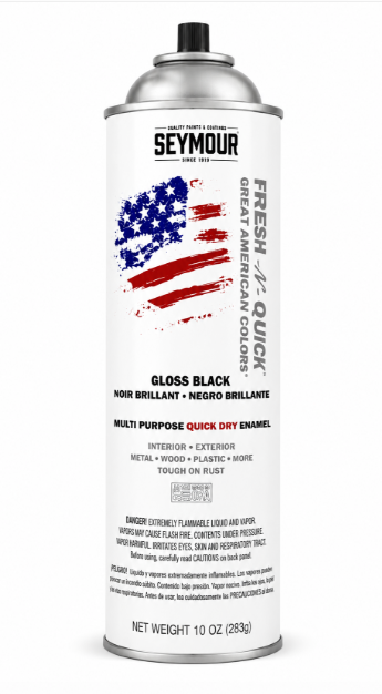 Industrial black enamel spray paint for coating oilfield iron, 1502 flowline equipment, and high-pressure steel components