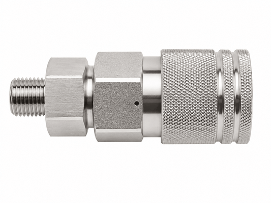 M9 female coupler back with integrated check valve for high pressure hydraulic and oilfield fluid transfer applications