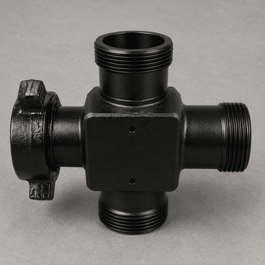 4-inch FIG 1002 cross fitting with female threaded connections and wing union outlet for high-pressure flowline equipment, flowback systems, and oilfield operation