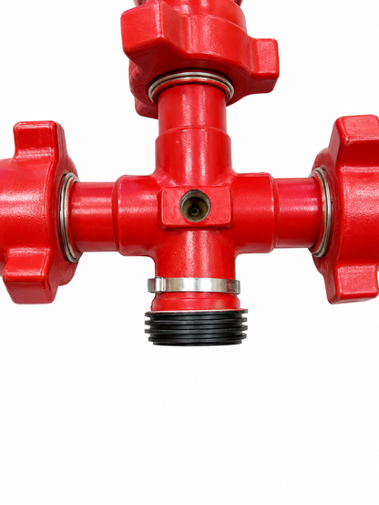 Flowline Cross – 2" FIG 1502 3-Way Male (Wing) x 1-Way Female (Thread) | 9/16" Autoclave Port