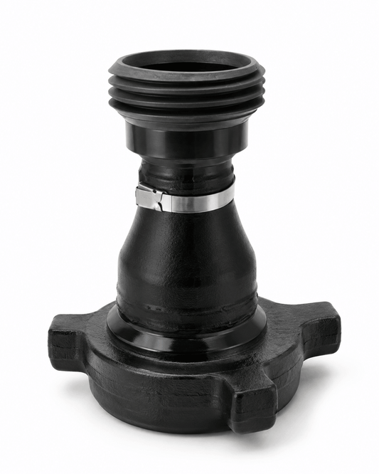 FIG 1502 2-inch female x FIG 602 4-inch male butt weld XXH crossover for high-pressure flowline and oilfield iron applications