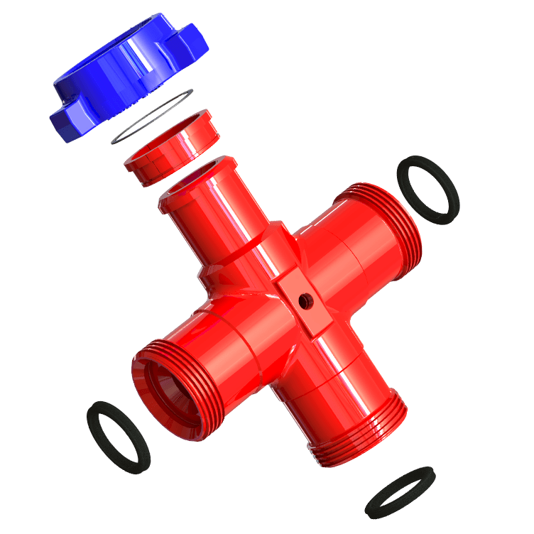 Cross, 2", 1502 F (thread) x F (thread) x F (thread) x M (wing) Standard, 15000 PSI   1/2" NPT Tap - Blaze Sales & Service