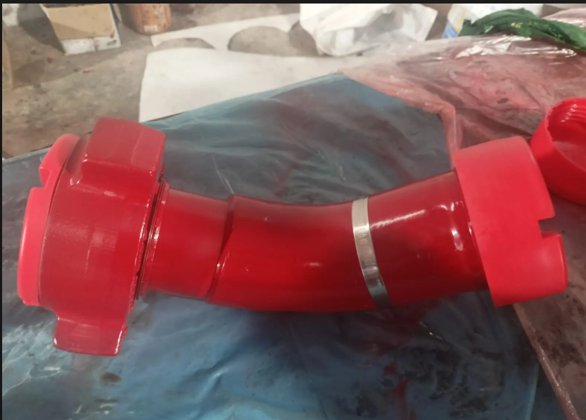 3-inch FIG 1502 45-degree flowline elbow with male wing x female thread connection for high-pressure oilfield flowline and flowback equipment applications