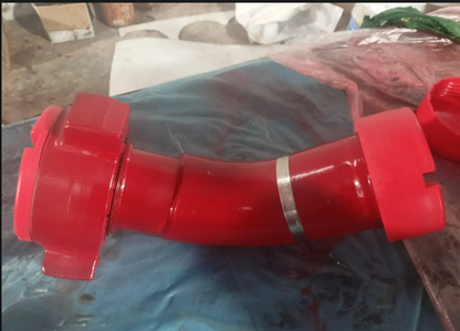 3-inch FIG 1502 45-degree flowline elbow with male wing x female thread connection for high-pressure oilfield flowline and flowback equipment applications