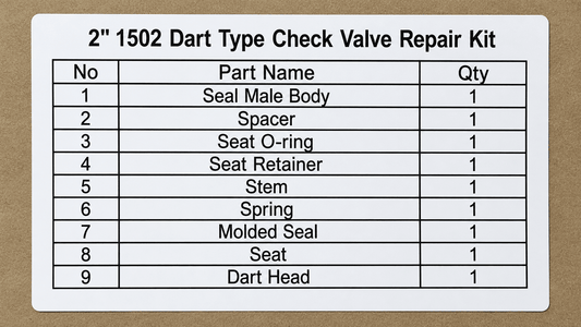 Repair Kit for 2 inch Dart Type Check Valve for high pressure flowline equipment, oilfield check valve maintenance, 1502 iron systems, and API 6A pressure control applications