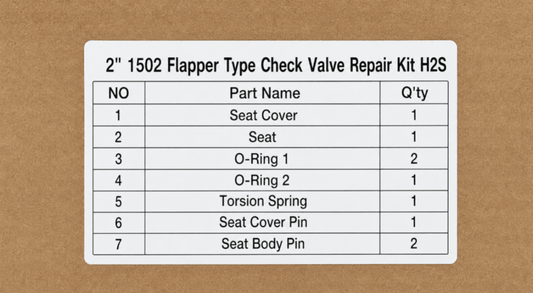 Sour service repair kit for 2 inch flapper type check valve designed for H2S oilfield flowline and high pressure flowback applications

