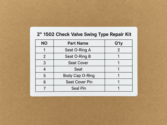 Repair kit for 2 inch swing type check valve used in high pressure oilfield flowline and flowback equipment systems