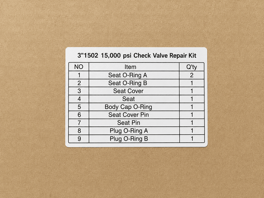 Repair kit for 3 inch swing type check valve for high pressure oilfield flowline, frac iron, and flowback equipment applications