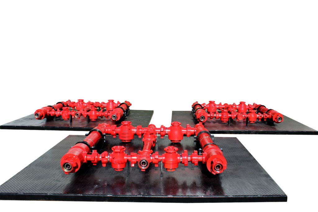 plug valve manifold for oilfield flowback and flowline equipment with 1502 iron high pressure valves and integral fittings system