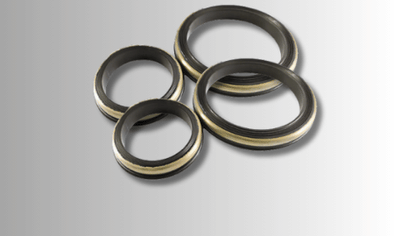 Four black rubber washers on a gray background with BSS logo.