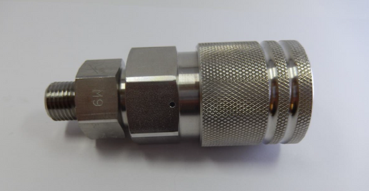 High-Pressure Quick Disconnect Coupler – M9 (9/16" Type M) Female, Back with Check Valve | 30,000 PSI